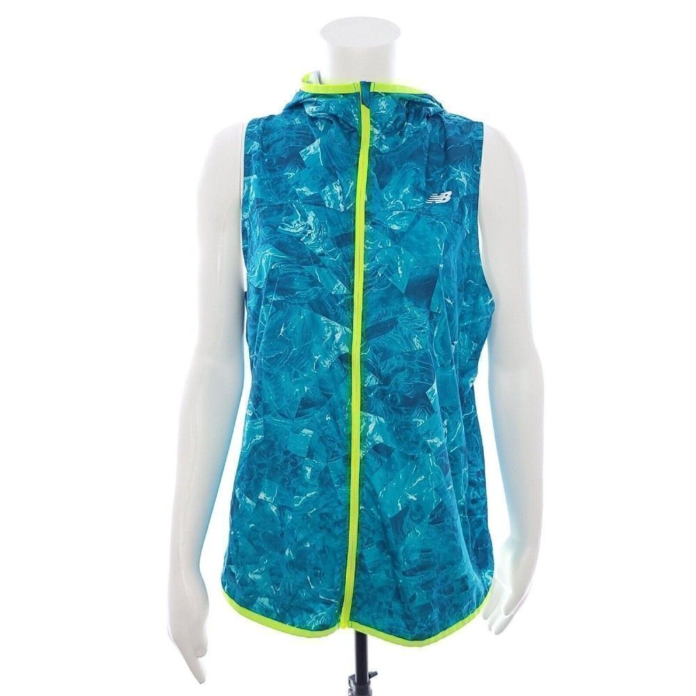 New Balance Sleeveless Hooded Full Zip Jacket Teal Blue Womens Large